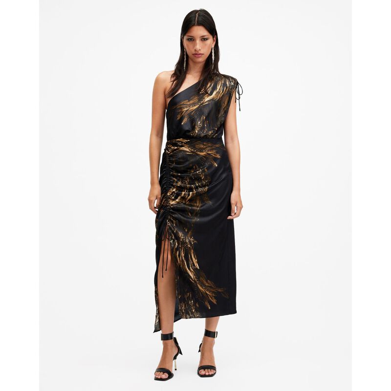 AllSaints Laura Silk Blend One Shoulder Maxi Dress image number 3